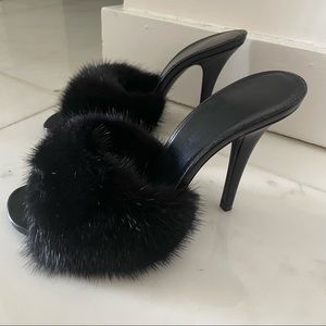 SAINT LAURENT Roy Genuine Mink Fur Sandal